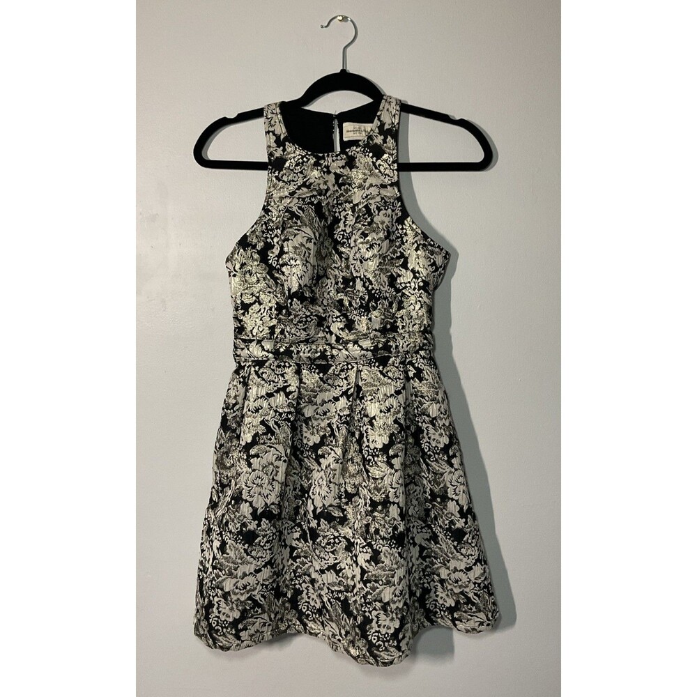 Abercrombie & Fitch Dress Floral Metallic Damask Black Ivory Gold Size XS